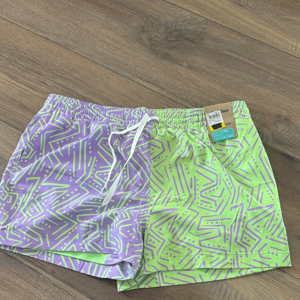Brand New Chubbies Purple and Green Swim Shorts